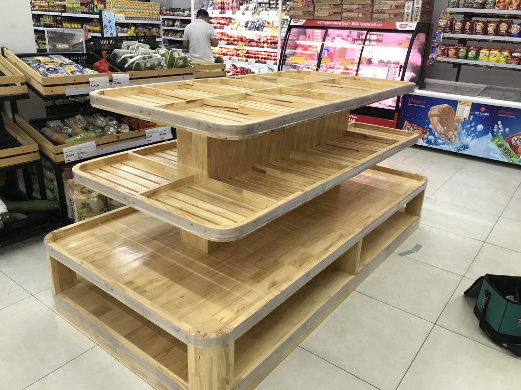 Kệ Đựng bánh mỳ gỗ siêu thị - Công ty thiết kế setup siêu thị K-setup
